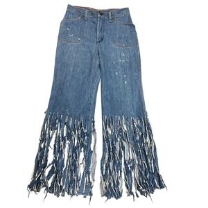 Vintage Custom Wrangler Fringe Hem Jeans Reworked Paint Splatter Denim Boho S
